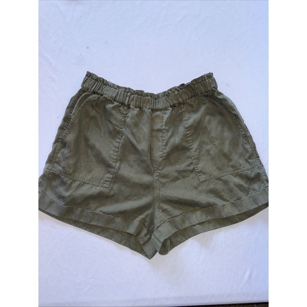 Lucky Brand Shorts High Rise Med Olive Green Pull On Elastic Waist Pockets Light